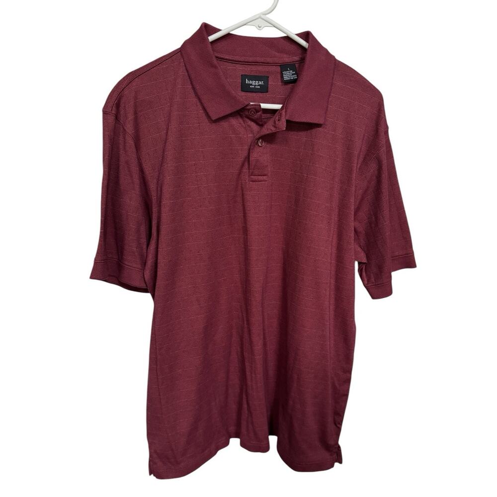 Haggar Large Collared Mens Polo Shirt Office Career Red Basic Short Sleeve Dad